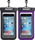 Hiearcool Universal Waterproof Phone Pouch Compatible for iPhone 16 15 14 13 Pro Max Plus Up to 8.3", IPX8 Beach Travel Essentials-Black&Purple-2Pack
