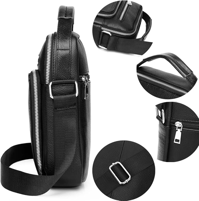 KPYWZER Genuine Leather Shoulder Bag Small Men Messenger Pack Handbag Sling Crossbody Bag Man Purse for Business