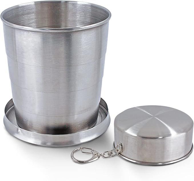 Litoexpe 8.45oz Collapsible Travel Cup With Keychain, Stainless Steel Folding Camping Cup Portable Drinking Mug For Hiking, Picnic and other Outdoor Activities, 250ml