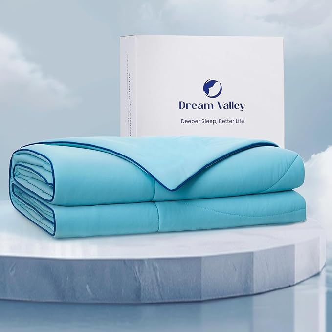 Dream Valley® Outlast® Deepsleep Cooling Comforter, Full/Queen Size, NASA-Grade Space Technology Cooling Blanket for Hot Sleepers Night Sweats, Q-Max > 0.45 Aerocool™ Breathable, Dream Blue, 90"x90"