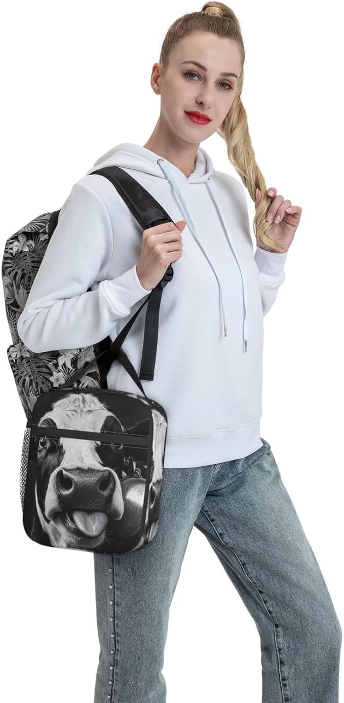 Cow Insulated Lunch Box for Women Men Cow Lunch Bag for Travel,or Fishing Polyester