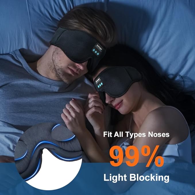 Bluetooth Sleep Mask Wireless Headphones 3D Bluetooth Eye Mask for Side Sleepers SYPVRY Blackout Eye Mask with Headphones Speaker for Airplane,Travel, Black