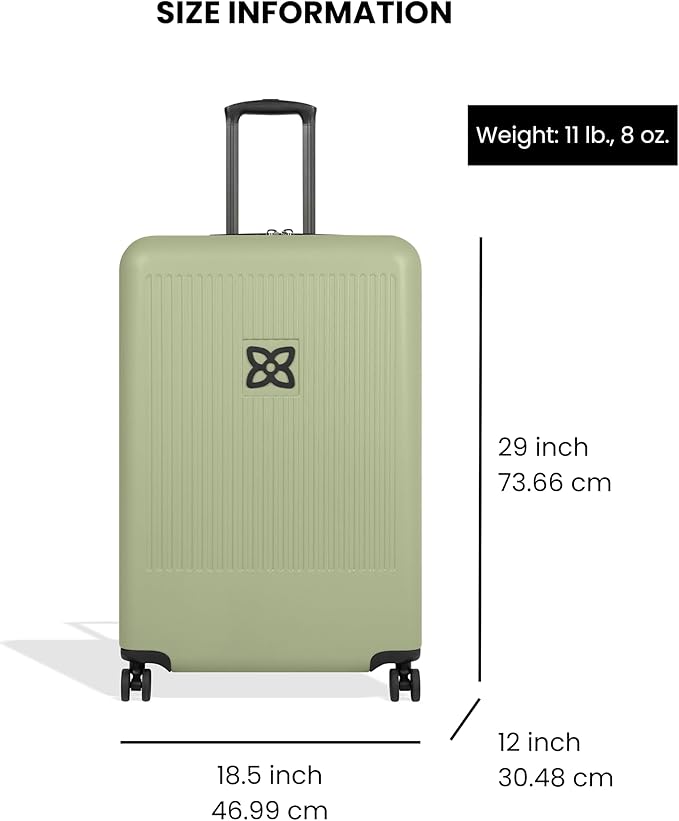Sherpani Meridian, 29 Inch Travel Hardside Luggage, Durable Hardshell Luggage, Expandable Suitcase with 4 Double Spinner Wheels, Checked Luggage for Women (Sage)