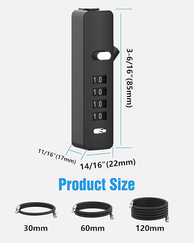 Combination Lock, 4-Digit Steel Cable Locks with Code, Locks for Lockers with 3 Lengths Cables for Bikes, File Cabinets, Wardrobes, Small Fences, Refrigerator Door (Black-2pcs)