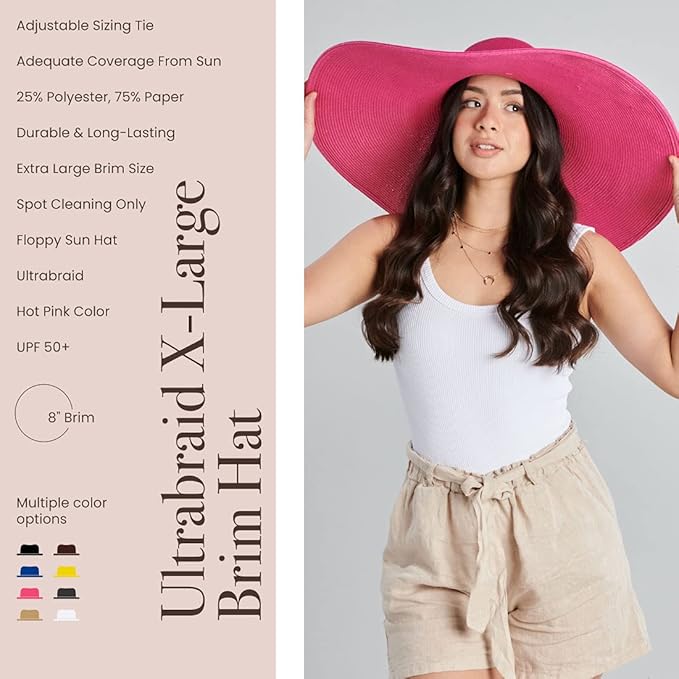 San Diego Hat Company Women's Ultrabraid X-Large Brim Hat, Adjustable Sun Hat with UPF 50+