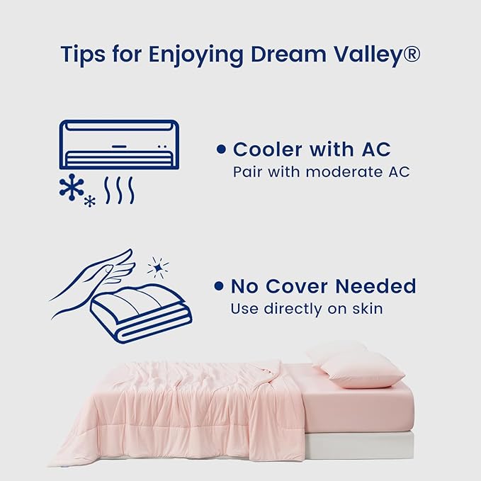 Dream Valley® Outlast® Cooling Comforter, Full/Queen, Blanket for Hot Sleepers, All Season Bedding to Keep Cool for Night Sweats, Breathable Lightweight Blanket, 90"x90" Inches,Pink Blush