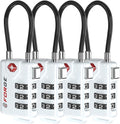 TSA Approved Cable Luggage Locks, Re-settable Combination with Alloy Body (White 4 Locks)