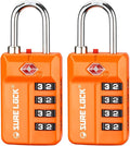 TSA Approved Travel Luggage Locks, Open Alert Combination Lock for School Office & Gym Locker,Toolbox, Pelican Case,Easy Read Dials- 1, 2 & 4 Pack (1, Orange 2PACK)