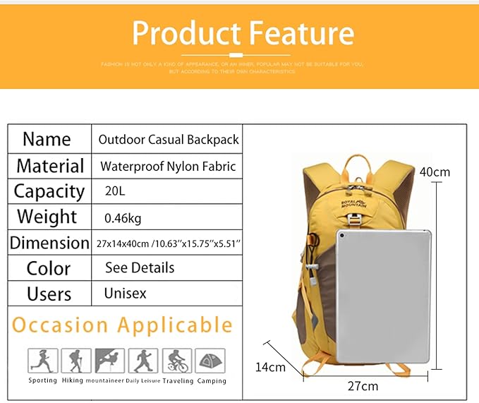 Small Hiking Backpack, 20L Lightweight Travel Backpacks For Men Women, Water Resistant Outdoor Day Pack, Ultralight Camping Daypack Backpacks, Durable Hiking Backpack Fit For Camping.(With Rain-cover)