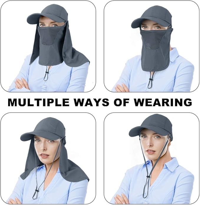 Foldable Sun Cap, Fishing Hats, UPF 50+ Protection Caps with Face Mask Neck Flap