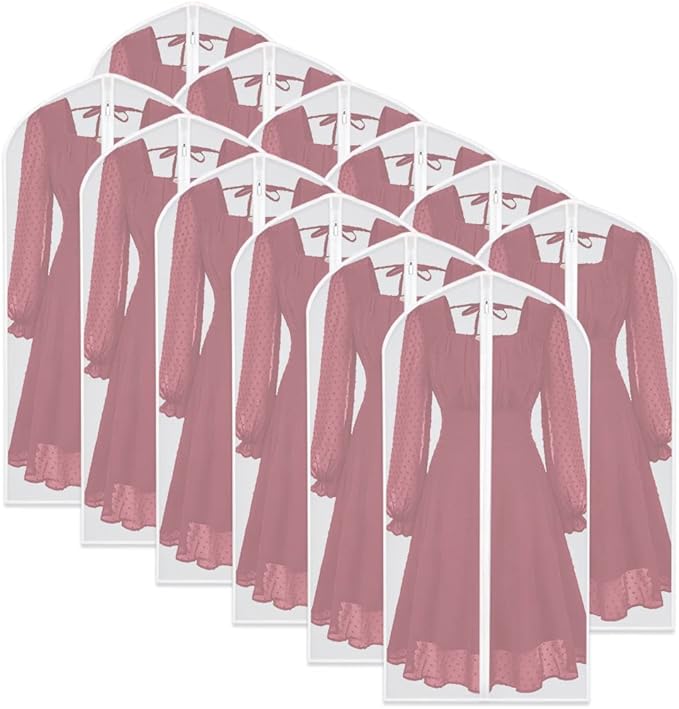 Garment Bags for Hanging Clothes (Set of 12) Travel Garment Bag with Zip Clothes Garmet Bag Shirt Suit Travel Bags for Men Closet Cover for Open Closet Storage (White 24'' x 48'')