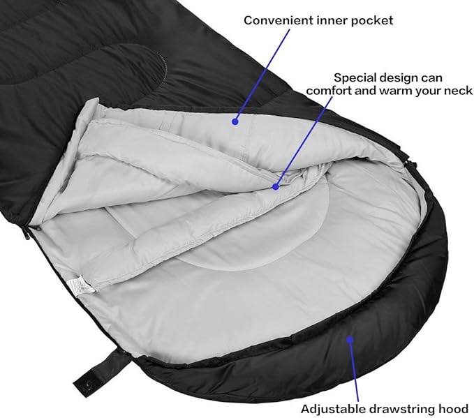 3-4 Season Portable Waterproof Envelope Sleeping Bag for Adults & Kids - For Traveling, Camping, Hiking