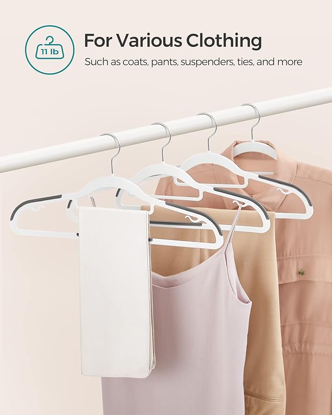 SONGMICS Pack of 50 Coat Hangers, Heavy-Duty Plastic Hangers, Clothes Hangers, White and Dark Gray UCRP020W02