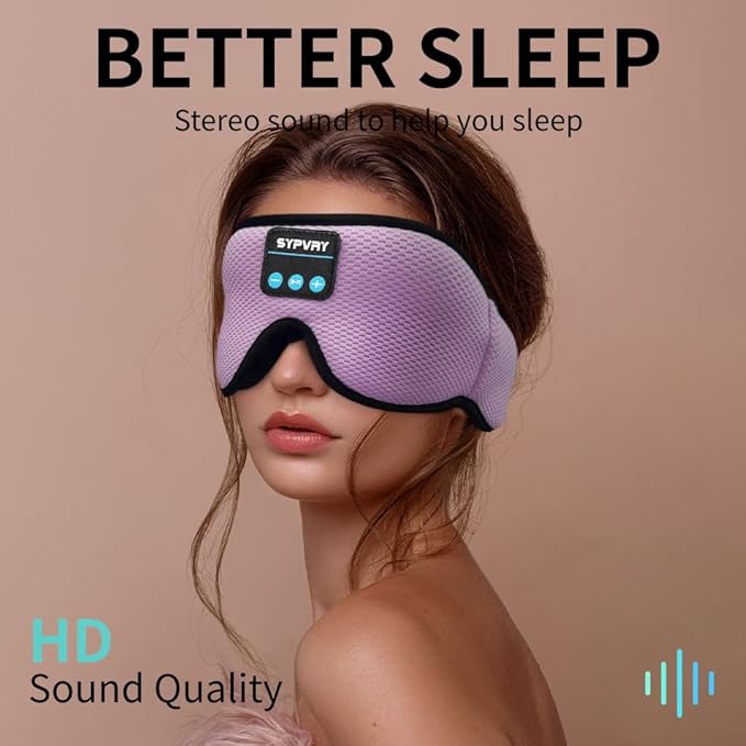 Sleep Mask Bluetooth Headphones Soft Wireless Headband Eye Mask Blackout with Microphone (Purple)