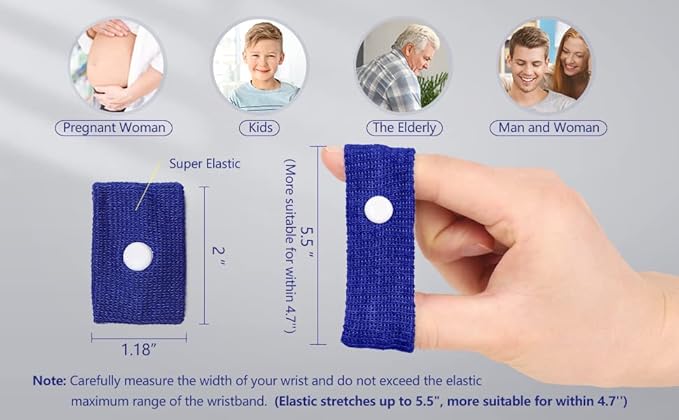 Cozyhealth Motion Sickness Wristband, Anti-Nausea Acupressure Wrist Band for Nausea Relief, Dizziness and Vomiting from Car Boat Flying Travel Sickness (Black/Grey/Dark Blue, 3 Pairs)