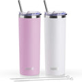 koodee 20 oz Skinny Tumbler (2 Pack) Stainless Steel Double Wall Insulated Water Cup with Straw, Slim Travel mug for Women Diy Birthday Gift (Baby Pink-White)