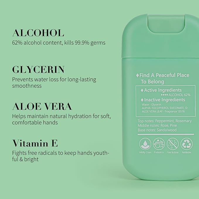 Power Mist Hand Sanitizer Spray, Scented Hydrating Hand Sanitizers Travel Size Refillable, Pocket Portable 1-Pack (Mint Reverie) 0.93Fl Oz 460-Sprays Each