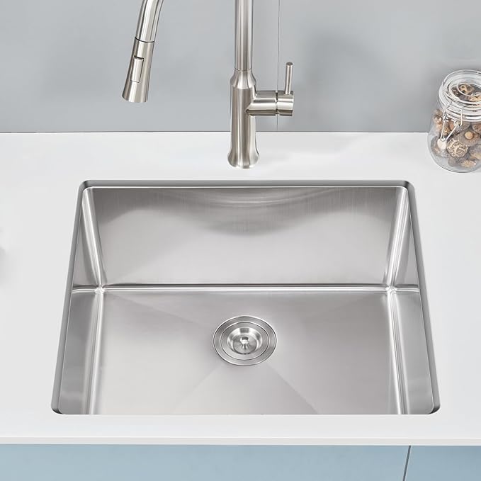 25 x 22 Inch Undermount Kitchen Sink, 18 Gauge 304 Stainless Steel Handmade Large Commercial Single Bowl Deep Basin, Brushed