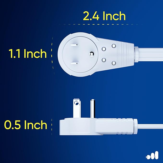 Maximm Cable 15 Ft 360° Rotating Flat Plug Extension Cord/Wire, 16 AWG Multi 3 Outlet Extension Wire, 3 Prong Grounded Wire - White - UL Certified