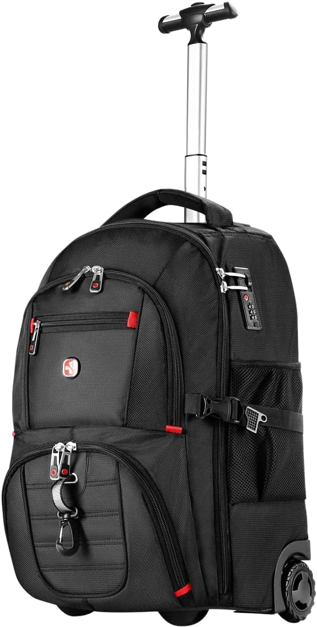 Extra Large Rolling Backpack with Wheels - Water-Resistant, 18" Laptop Compartment, 22.5"x15"x10", 55L Capacity, Ideal Carry-On for Weekend Travel, College, Work - Wheeled Business Backpack for Adults