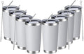 MEWAY 20oz Tumbler 8 Pack Double Wall Vacuum Insulated Travel Mug Bulk, Stainless Steel Tumblers with Lid and Straw, Durable Powder Coated Coffee Cups for Cold & Hot Drinks (White, 8)