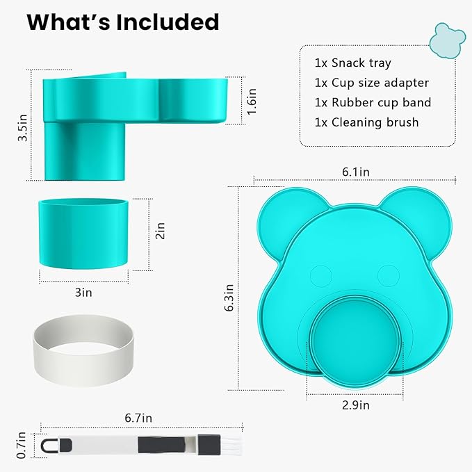 BlueOrigin Car Seat Snack Tray - Travel Tray for Kids Car Seat, Stroller, Booster and Anywhere with a Cup Holder, Toddler Road Trip Essentials Food Plate for Snacks, Toys, Entertainment (Teal)