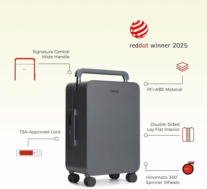 TUPLUS 20” Carry-On Hardside Luggage Lightweight ABS Travel Suitcase with Wide Handle Spinner Wheels TSA Combination Lock, Balance Series 2.0, Stone Grey