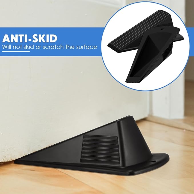 Frienda 4 Pcs Jumbo Door Stoppers Heavy Duty Door Stopper Tall up to 2inch Tall Wedge TPR Large Wedge Stackable Big Rubber Doorstop for Hotel Carpet Hardwood Concrete and Tile (Black)