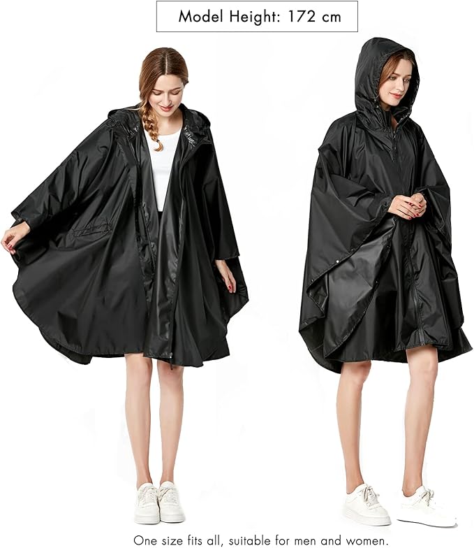ANYOO Waterproof Rain Poncho Lightweight Reusable Hiking Hooded Coat Jacket for Outdoor Activities
