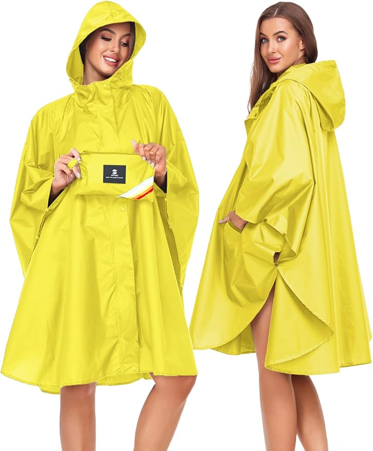 SaphiRose Unisex Rain Poncho Hooded Waterproof Raincoat for Adults Women
