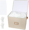 Wedding Dress Storage Box, Wedding Dress Preservation Box with Lid, Foldable Acid-Free Organizer with 1 Pair of Microfiber Gloves and 20 Sheets of Acid-Free Paper (1, Medium)