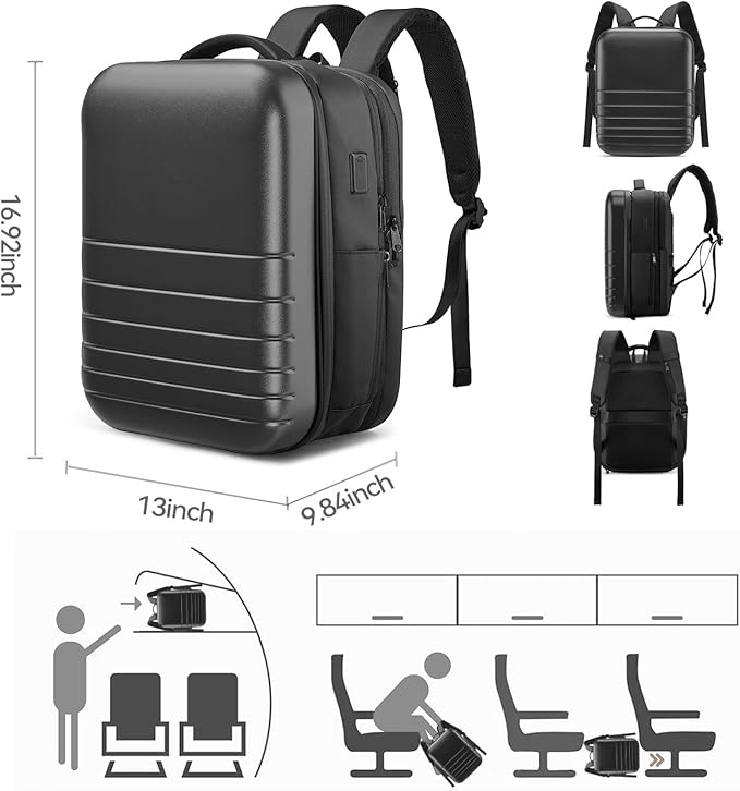SOKOK Carry On Travel Backpack Waterproof Business Backpack Expandable with Laptop Compartment and Charging, Hardshell Computer Backpack for Men and Women, Graphite