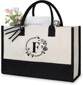 TOPDesign Personalized Initial Jute/Canvas Beach Bag, Monogrammed Gift Tote Bag for Women