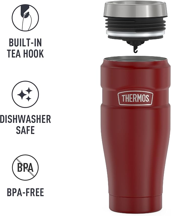 THERMOS Stainless King Vacuum-Insulated Travel Tumbler, 16 Ounce, Rustic Red (Pack of 4)