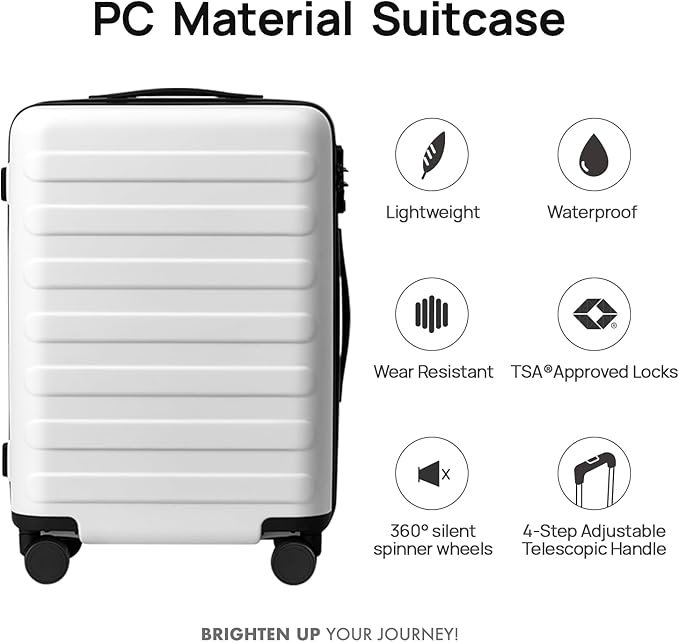 Carry on Luggage 22 X 14 X 9 Airline Approved, 20 Inch Luggage for 3-5 Days Travel, Double Spinner Wheels, 100% Hardshell PC, TSA Lock (05-Lily White (Basic), Checked 28-Inch)