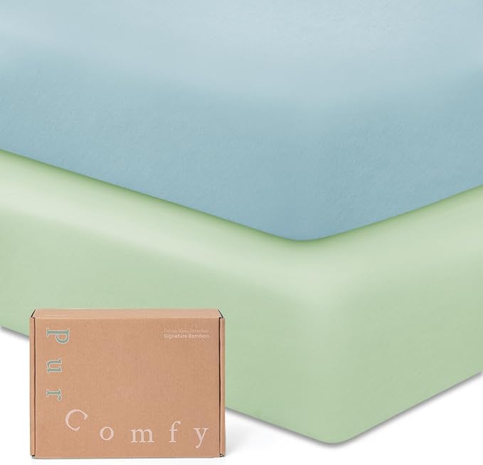 PurComfy Supersoft Crib Sheets for Boys Girls, Premium Bamboo Viscose Buttery Soft Crib Mattress Fitted Sheet, Stretchy Knit Baby Sheet, Silky Comfort Baby Bed Sheets 28x52x9 Extra Deep Pocket