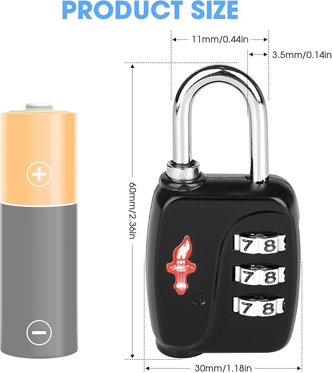 TSA Locks 6-Pack - Ultra Lightweight Travel & Gym Combo Locks (54g Each!), TSA Approved Secure Luggage Locks for Suitcases, School Backpacks, Lockers - 3-Digit Code, 2.36in Compact Design