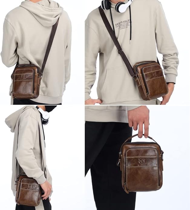 KPYWZER Genuine Leather Shoulder Bag Small Men Messenger Pack Handbag Sling Crossbody Bag Man Purse for Business