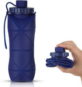 Silicone Collapsible Water Bottles,Lightweight Reusable Leakproof For Traveling Camping Hiking Cycling Sports Outdoor,Foldable Portable Travel Water Bottle 600ML Dark Blue 1Pack.