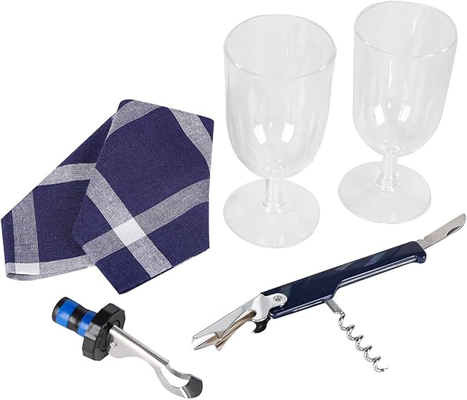 ALLCAMP Wine Tote Bag with Cooler Compartment，Picnic Set Carrying Two Sets of Tableware（Blue）