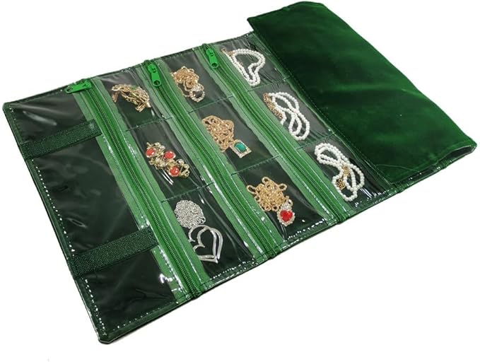 Travel Jewelry Roll Bag Portable Organizer Pouch With Grids&PVC Cover Storage Bags for Necklace, Bracelet, Bracelet,Ring, Badge, Pendant