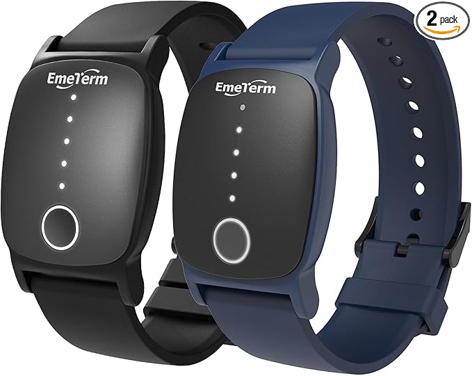 EmeTerm Explore FDA-Cleared Galaxy Black and Navy Blue Anti-Nausea Wristband IP67 Waterproof Morning Motion Travel Sickness Vomit Relief Rechargeable No Gel Drug Free Without Side Effects (2 Pack)