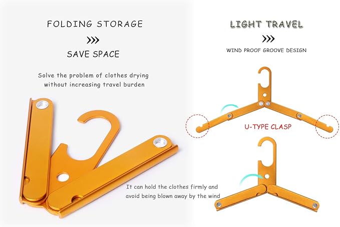 Hikeman Travel Hangers Metal Heavy Duty Folding Hangers for Wet Clothes Portable Space Saving Travel Accessories for Camping Cruise Hotel (3, Black)