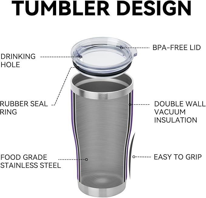 DOMICARE 20oz Tumbler with Lid Stainless Steel Tumblers Bulk, Double Wall Vacuum Insulated Coffee Travel Mug Powder Coated Tumbler, Purple