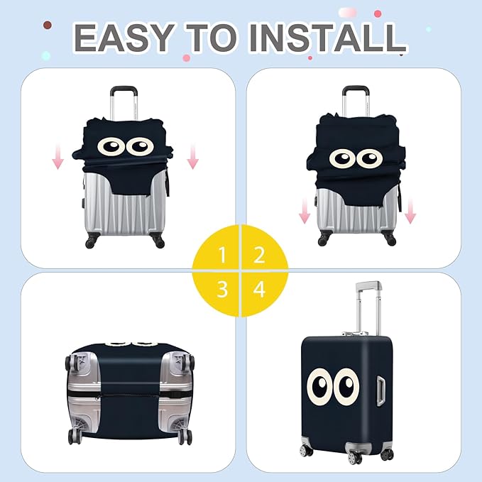 ANNA QUEEN Navy Blue Cartoon Eyes Luggage Cover, Funny Suitcase Protector for 20-22 Inch Luggage, Stretchable & Washable Travel Cover, Cute, Durable & Easy to Spot