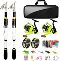 Telescopic Fishing Rod and Reel Combo, 2PACK 5.9FT 6.89FT Carbon Fiber Travel Rod, 2 Collapsible Spinning Reels, 2 100m Line, Carrier Bag and Carrier Bag Lures Kit for Adults Beginners