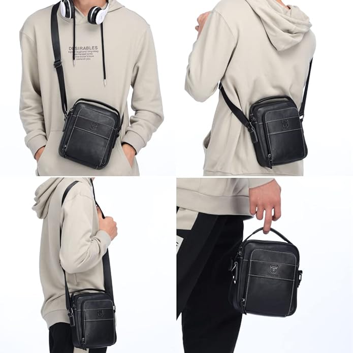 KPYWZER Genuine Leather Shoulder Bag Small Men Messenger Pack Handbag Sling Crossbody Bag Man Purse for Business
