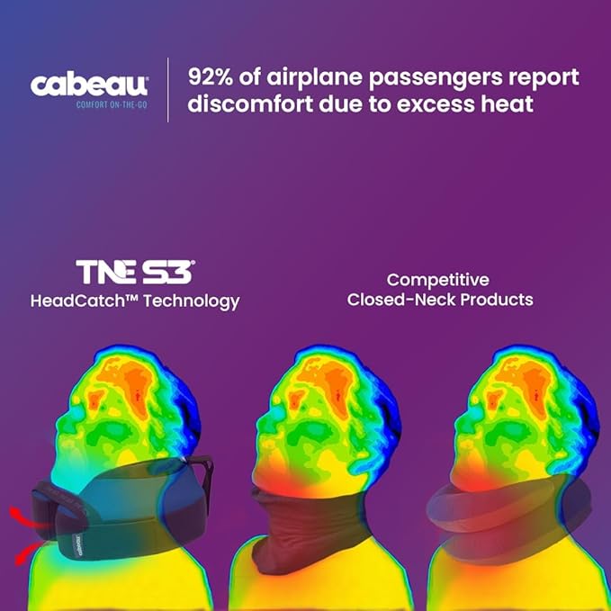 Cabeau Travel Neck Pillows for Airplanes – The Neck’s Evolution, TNE S3 – Supportive Memory Foam Design for Long Haul Flights – Attachable Seat Straps and 360° Support (Sydney Blue)