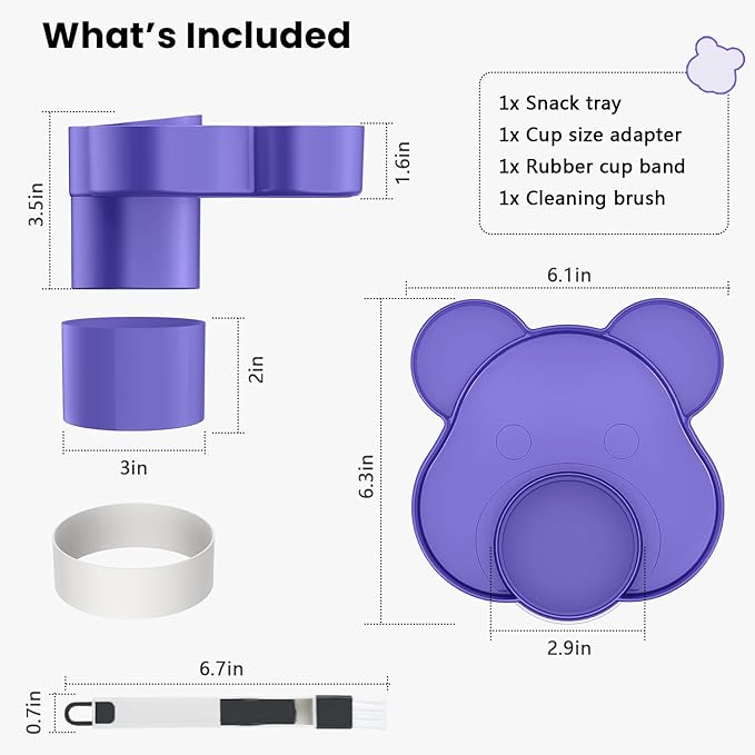 BlueOrigin Car Seat Snack Tray - Travel Tray for Kids Car Seat, Stroller, Booster and Anywhere with a Cup Holder, Toddler Road Trip Essentials Food Plate for Snacks, Toys, Entertainment (Purple)