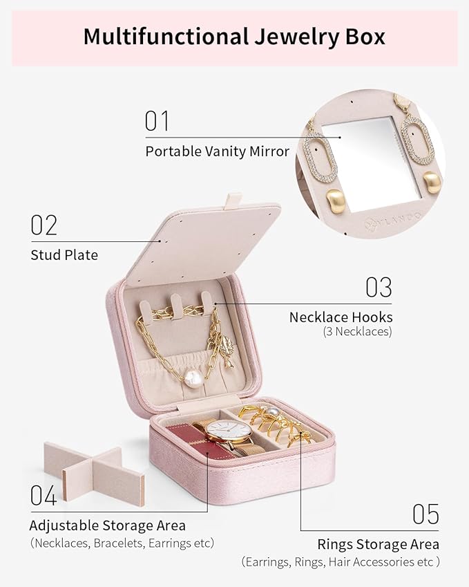 Vlando Wedding Gifts, Travel Jewelry Organizer, Necklace Organizer Earrings Ring Organizer, Travel Christmas Gifts for Women Travel Essentials - Letter S, Pink